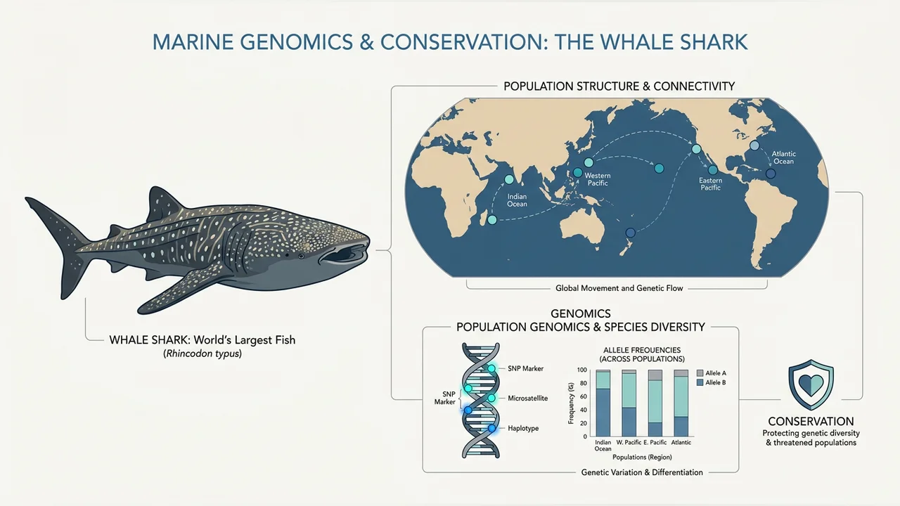 The Whale Shark 100: Applying Population Genomics to Understand Mysteries of the World's Largest Fish — research illustration